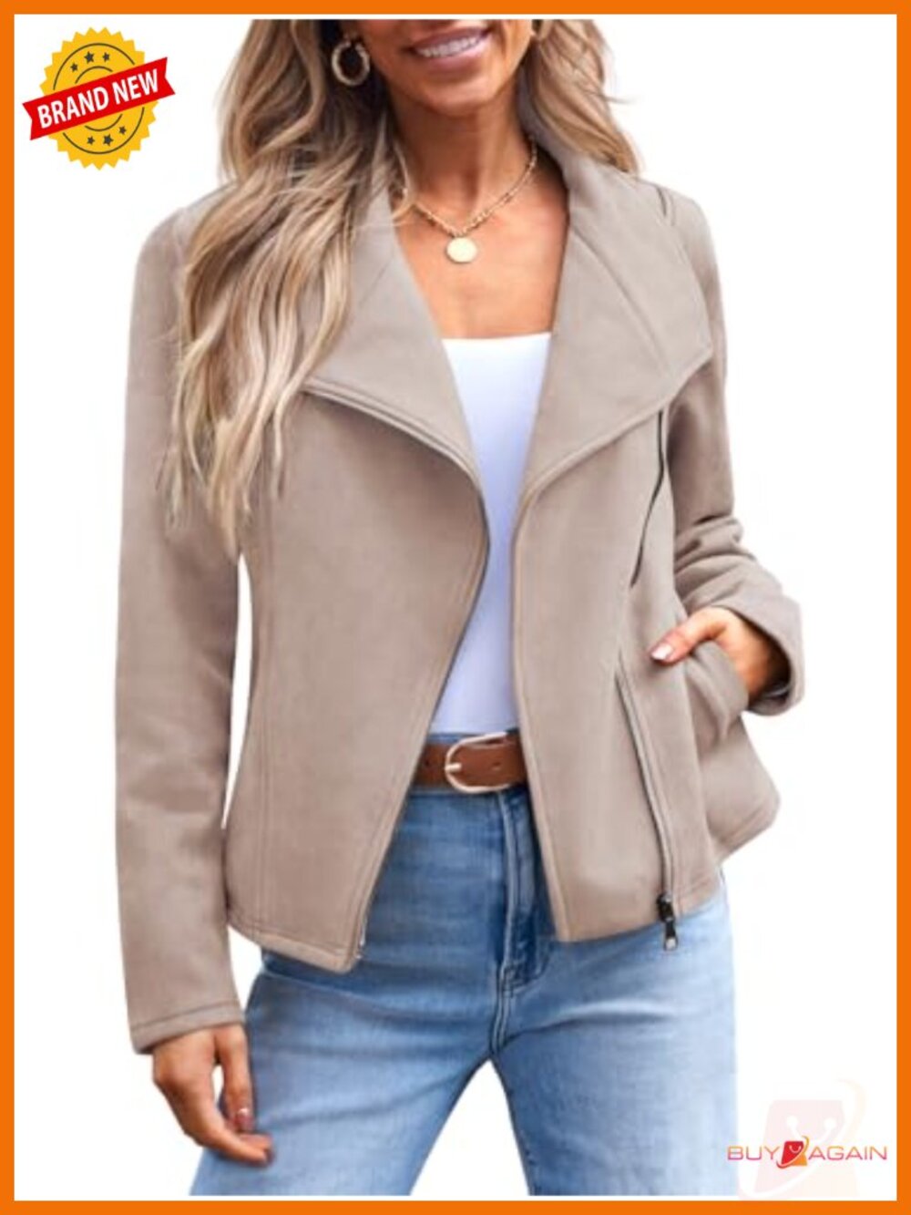 Faux Suede Moto Jacket Lightweight Fall Zip Up